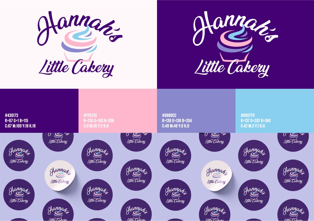 Hannah's little cakery band guidelines, a logo that says 'Hannah's little cakery surrounding a illustrated cupcake.