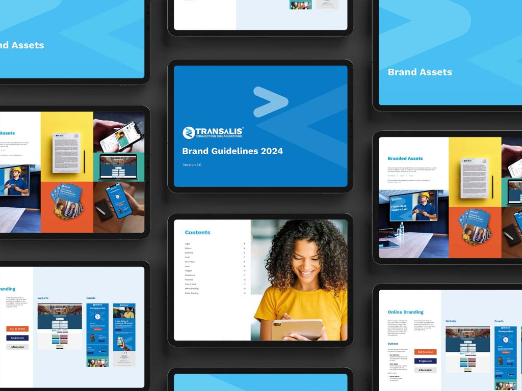 Brand guidelines displayed in ipad screens.